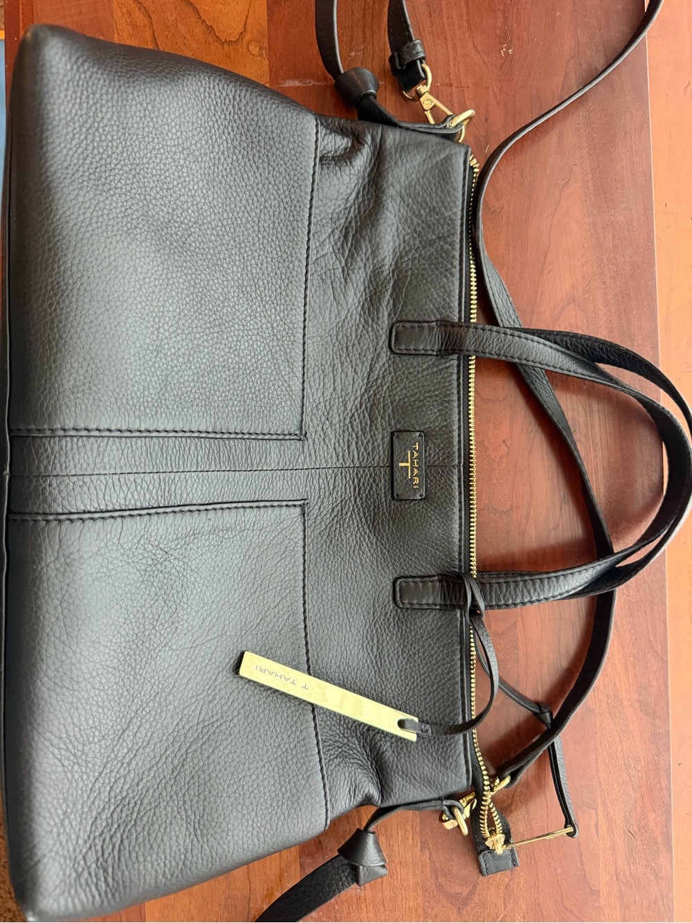 T Tahari Riley Black Leather Satchel Bag - Picture 3 of 6